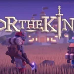 For The King: Heróis low-poly em campo, logo do jogo, castelo ao fundo. RPG rogue-lite cooperativo. (Este texto é lido por leitores de tela para pessoas com deficiência visual e ajuda os motores de busca a entender o conteúdo da imagem.)