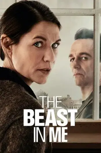 Pôster da série "The Beast In Me" com mulher de olhar intenso em primeiro plano e homem misterioso ao fundo, para o blog Crônicas do Urso.