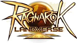 Logo oficial dourado de Ragnarok Landverse com um globo terrestre estilizado ao fundo, representando o MMORPG Web3.