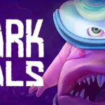 Imagem promocional de Dark Pals: The 1st Floor, apresentando o logo "DARK PALS" em branco sobre fundo roxo e um monstro rosado e fofo, com olhos verdes expressivos, dentes afiados e chapéu, um personagem principal ou inimigo do jogo de terror indie.
