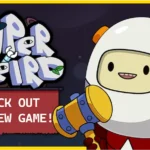 Banner promocional do jogo de automação e sobrevivência SuperWEIRD mostrando o personagem principal com um martelo e logo do jogo