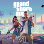 Arte promocional ilustrativa de GTA 6 com os personagens Lucia e Jason em Vice City, ideal para guias de onde baixar GTA 6 para PS5 e Xbox Series.